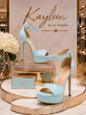 KAYLEEN By Los Angeles Baby Blue Patent Platform Ankle-Strap Heels